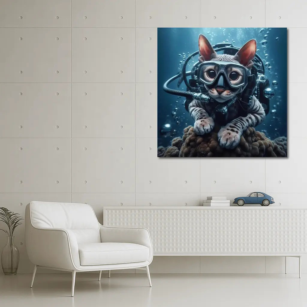 Sphynx Cat Scuba Diver Underwater Ocean Scene – Wall Art