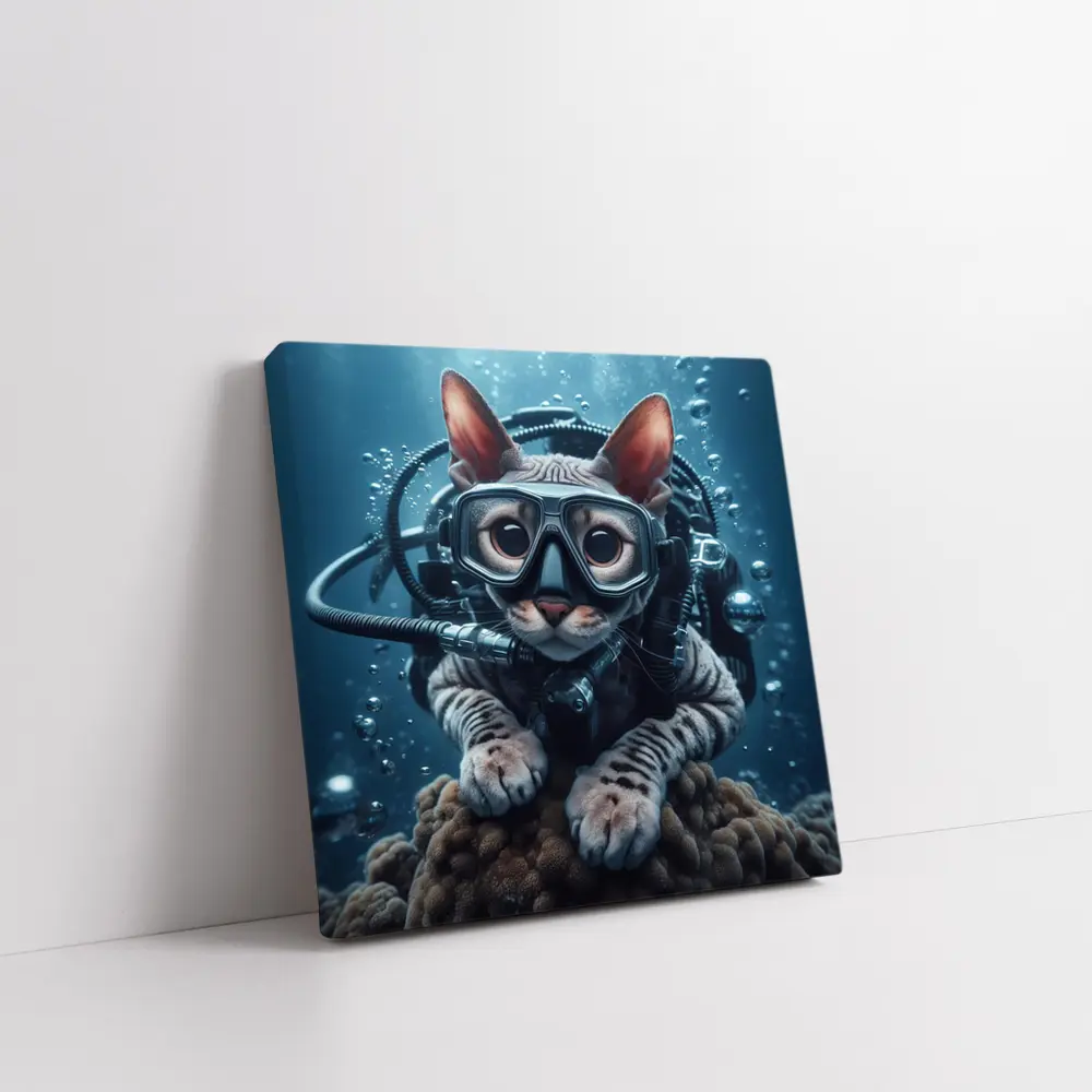 Sphynx Cat Scuba Diver Underwater Ocean Scene – Wall Art