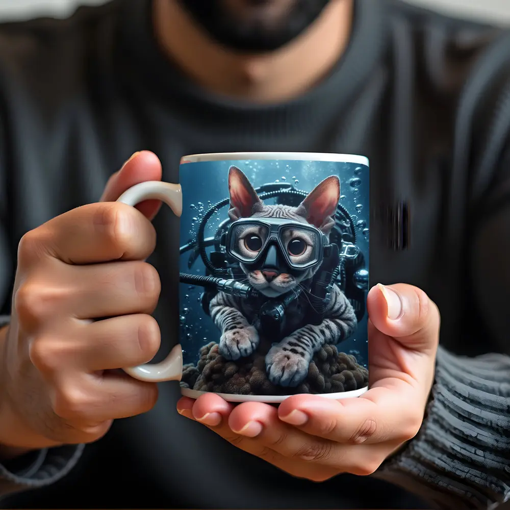 Sphynx Cat Scuba Diver Underwater Ocean Scene – Mugs
