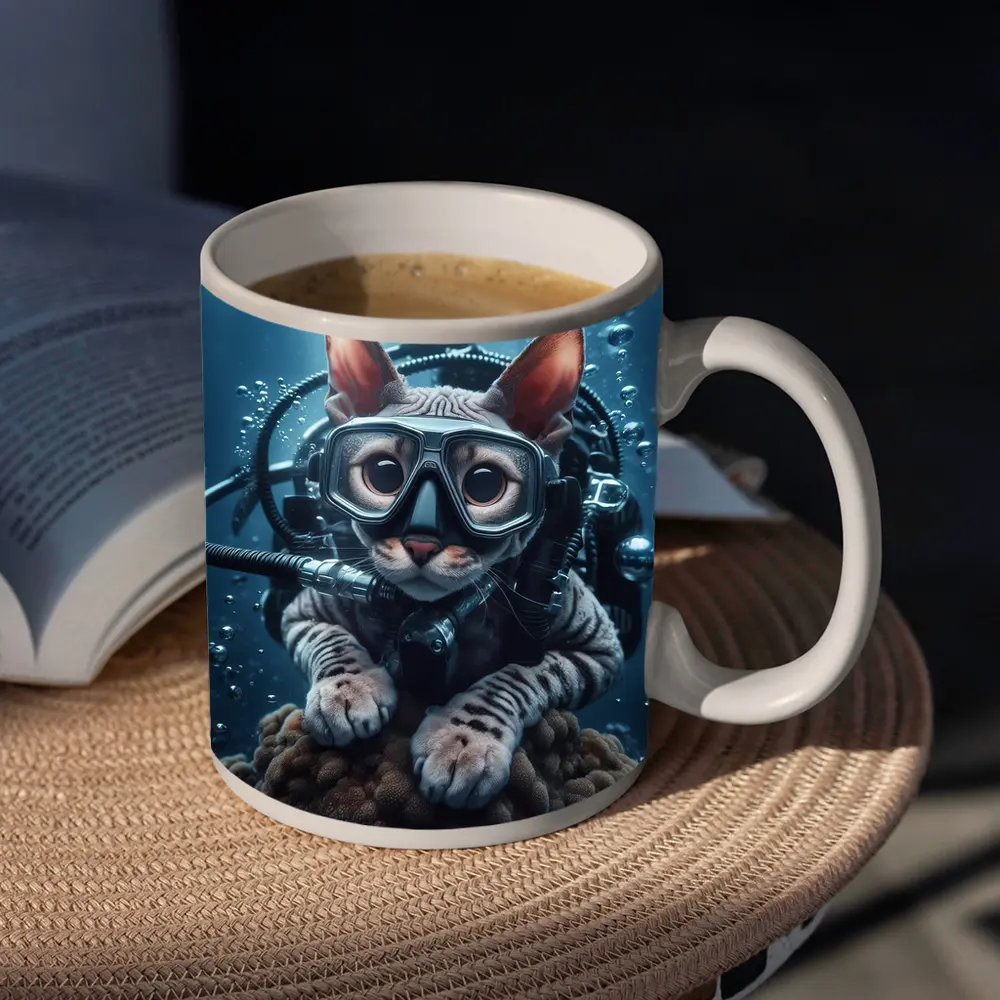Sphynx Cat Scuba Diver Underwater Ocean Scene – Mugs