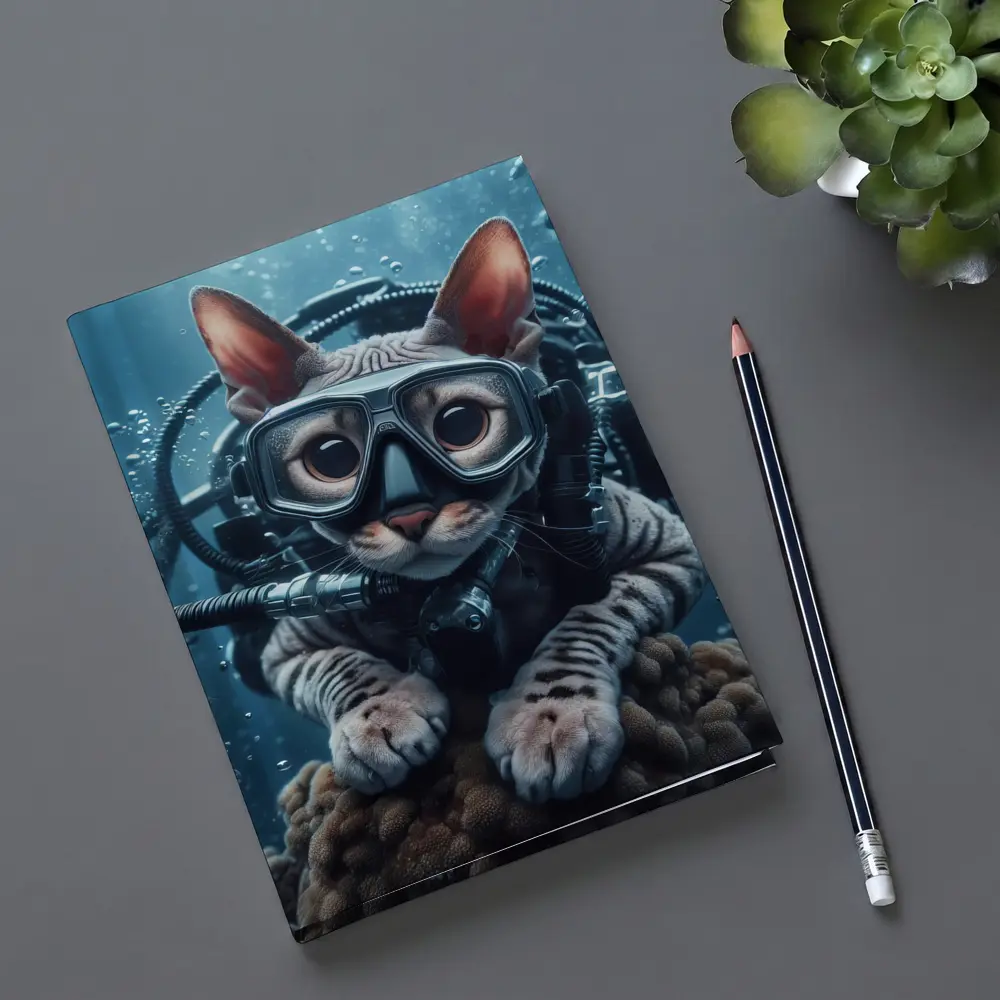 Sphynx Cat Scuba Diver Underwater Ocean Scene – Notebooks