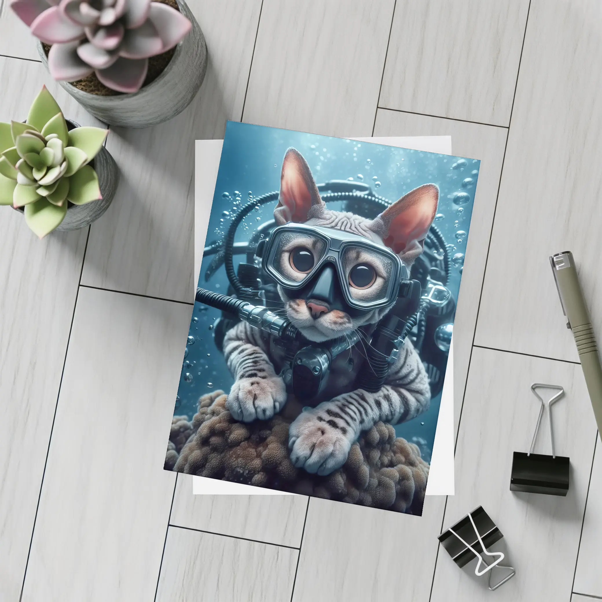 Sphynx Cat Scuba Diver Underwater Ocean Scene – Postcards