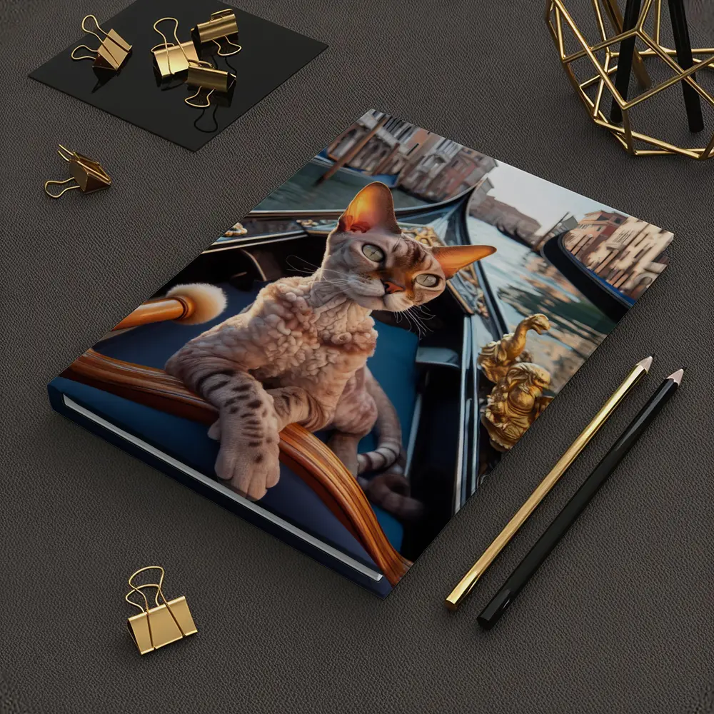 Devon Rex Cat Riding Venice Gondola Canal – Notebooks