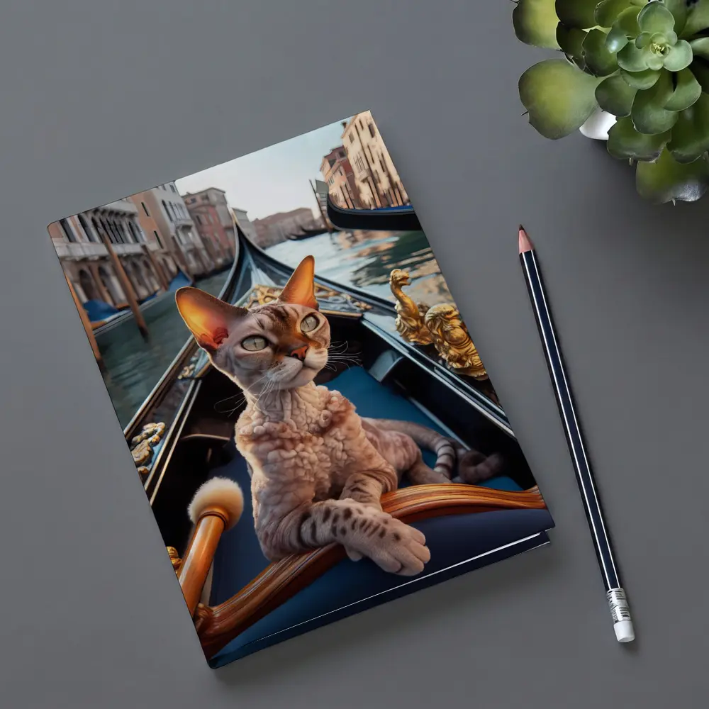 Devon Rex Cat Riding Venice Gondola Canal – Notebooks