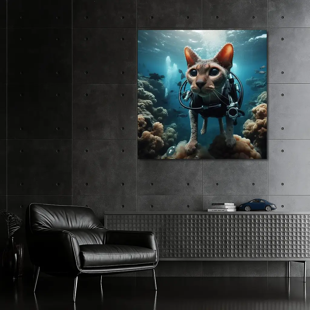 Sphynx Cat Scuba Diving Underwater Coral Reef – Wall Art