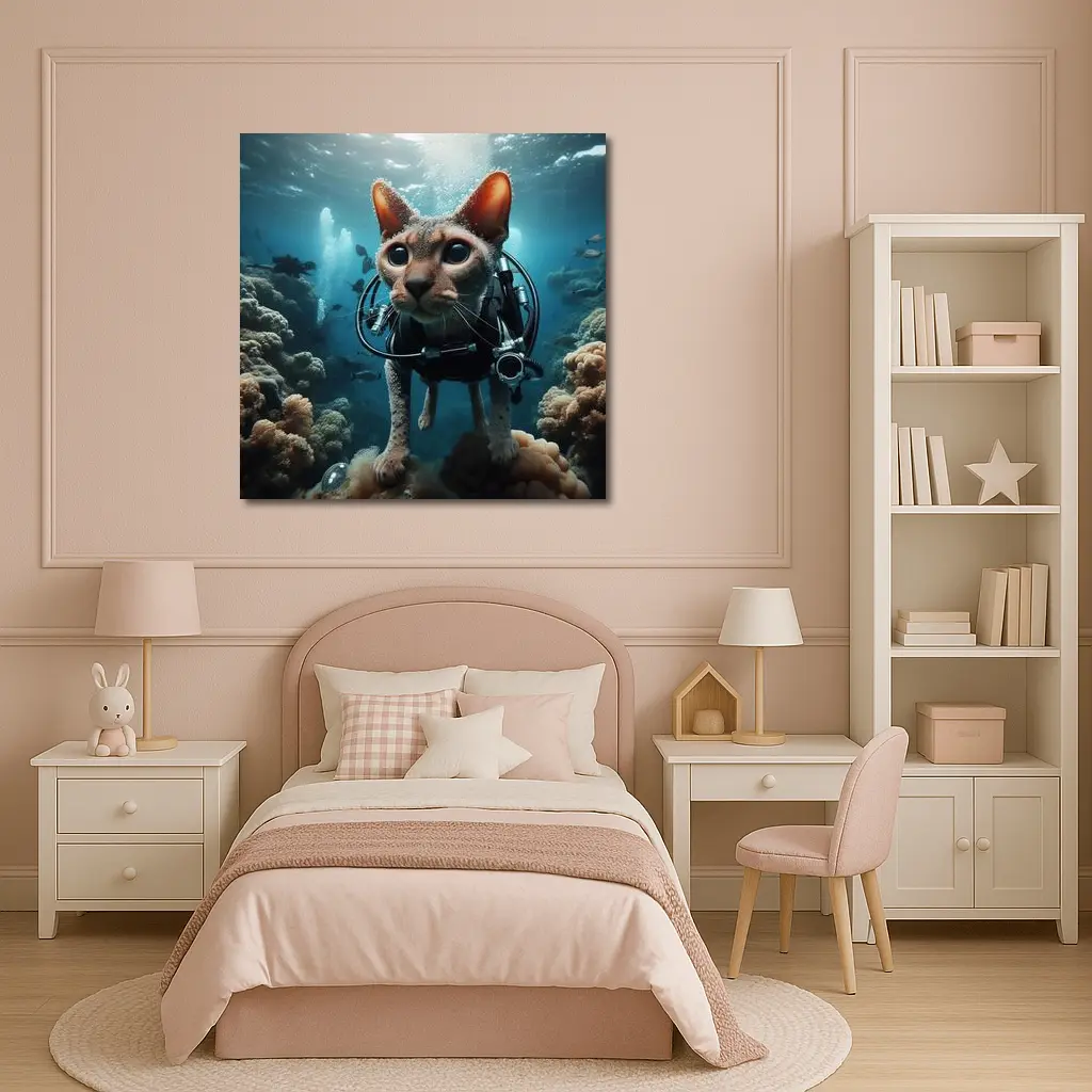 Sphynx Cat Scuba Diving Underwater Coral Reef – Wall Art