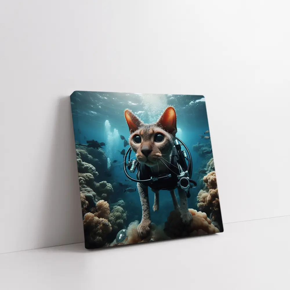 Sphynx Cat Scuba Diving Underwater Coral Reef – Wall Art