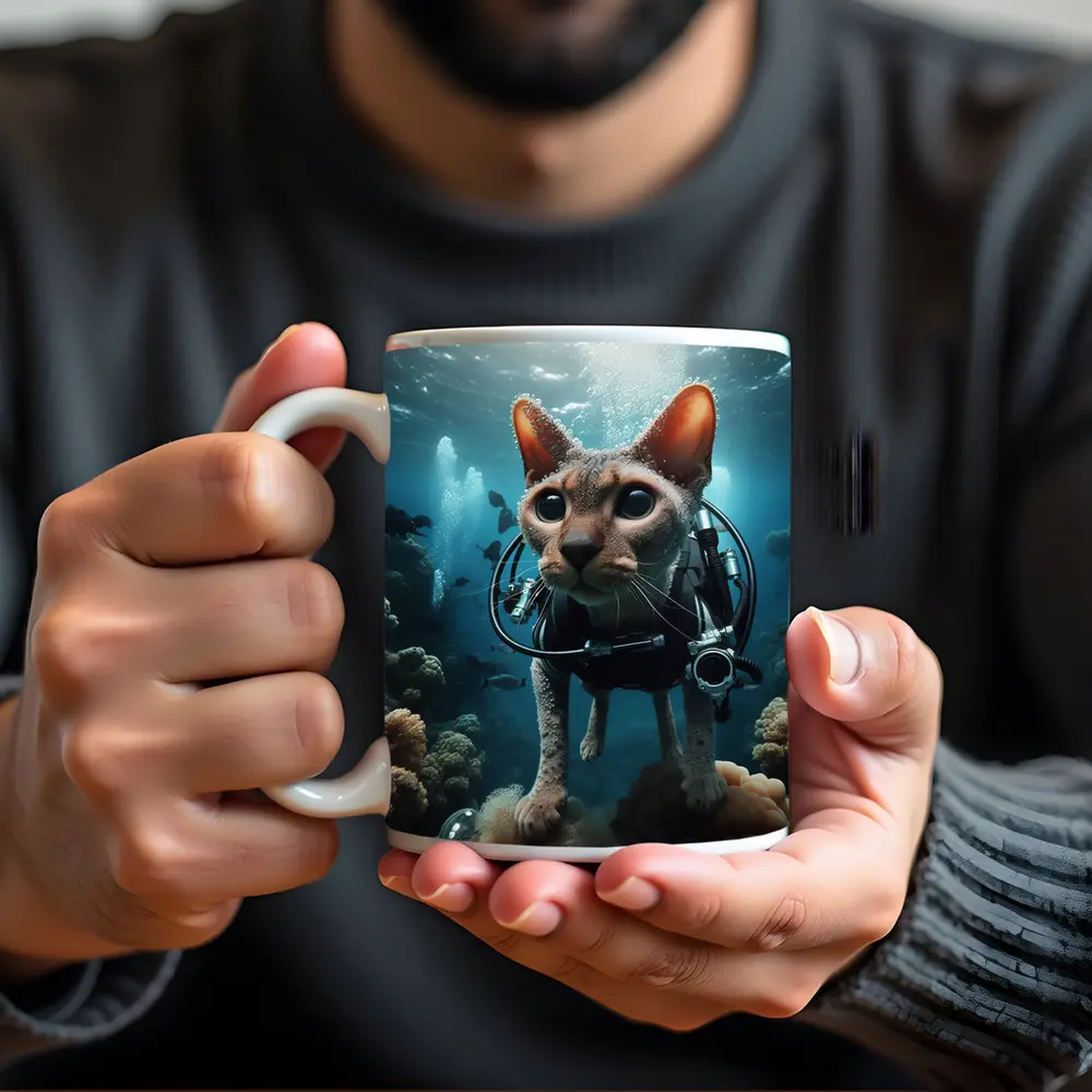 Sphynx Cat Scuba Diving Underwater Coral Reef – Mugs