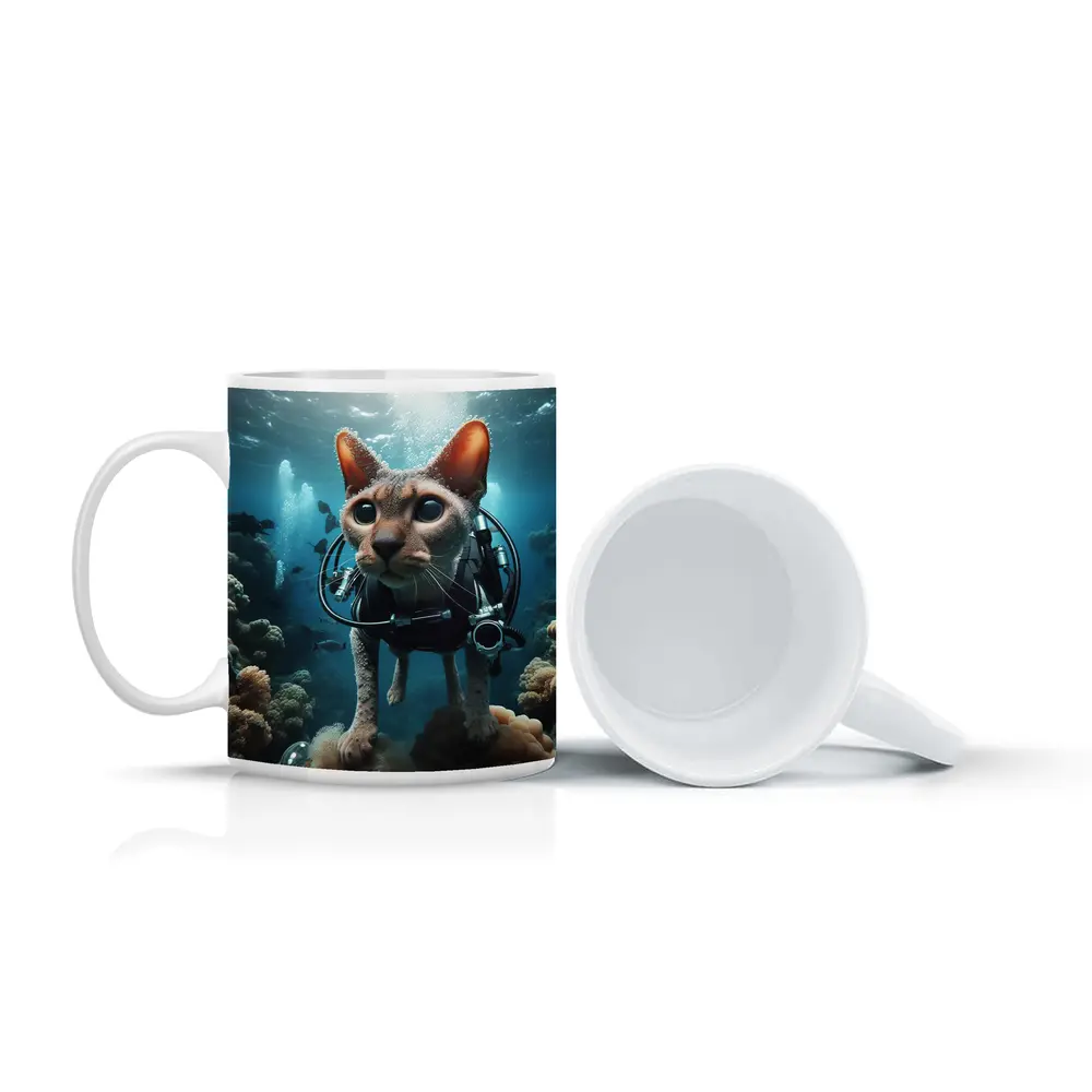 Sphynx Cat Scuba Diving Underwater Coral Reef – Mugs