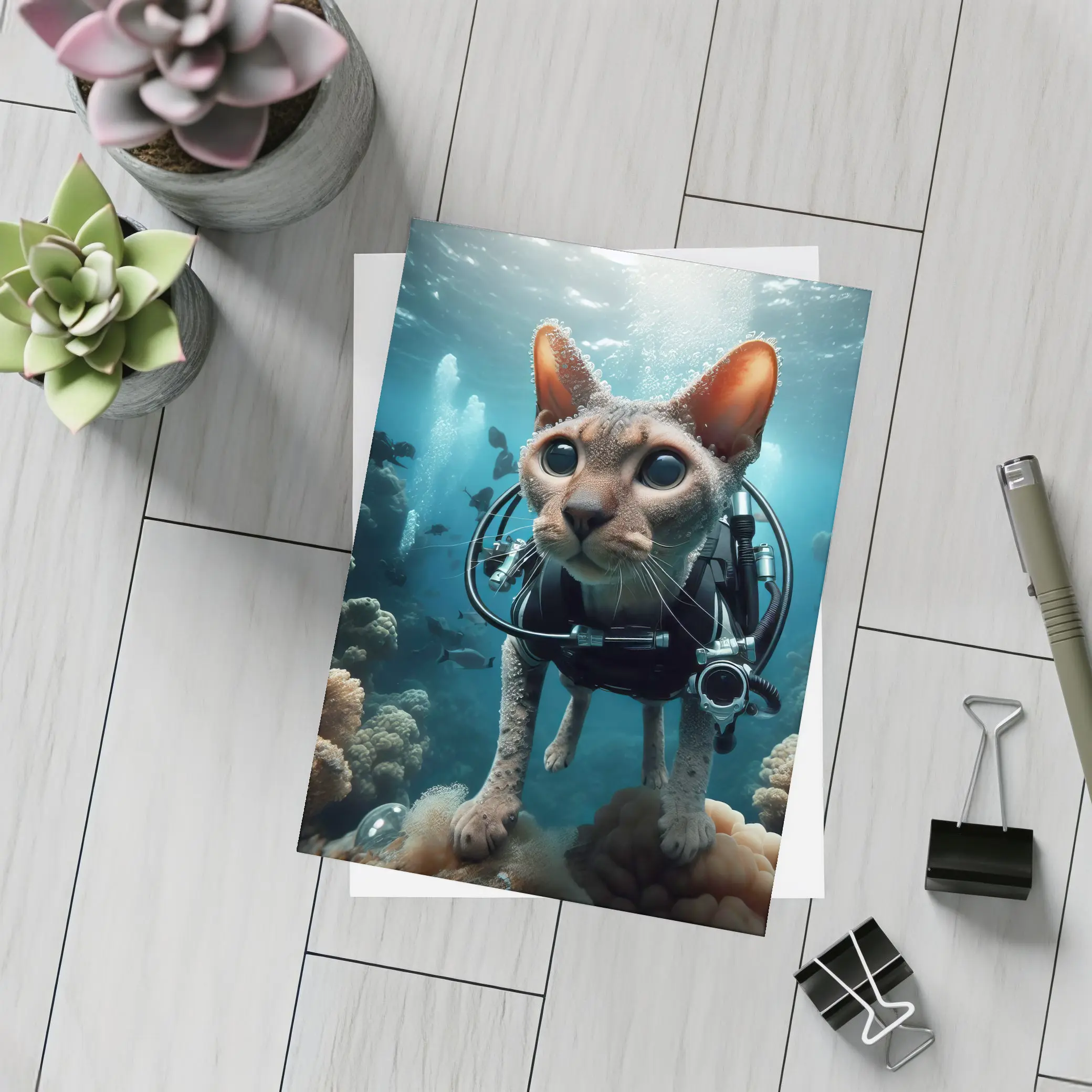 Sphynx Cat Scuba Diving Underwater Coral Reef – Postcards