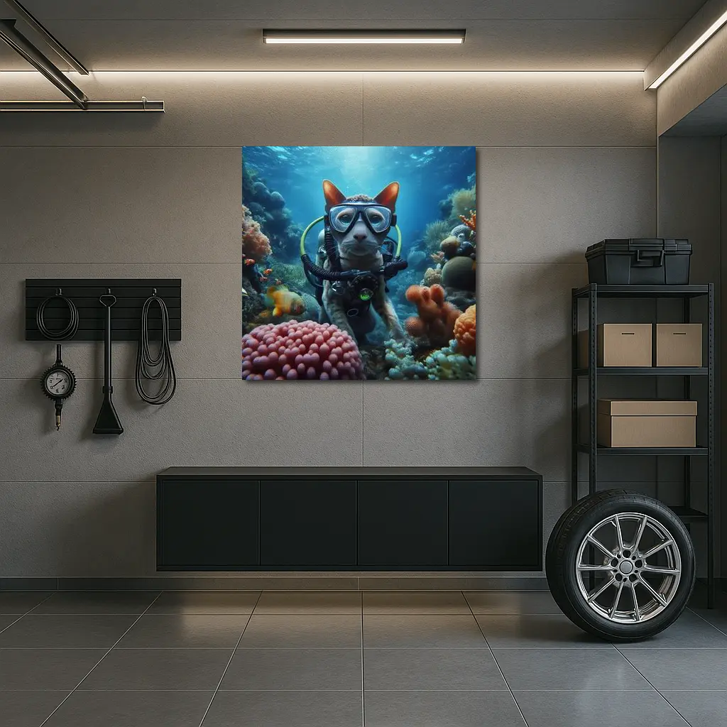 Sphynx Cat Scuba Diving Coral Reef Underwater – Wall Art