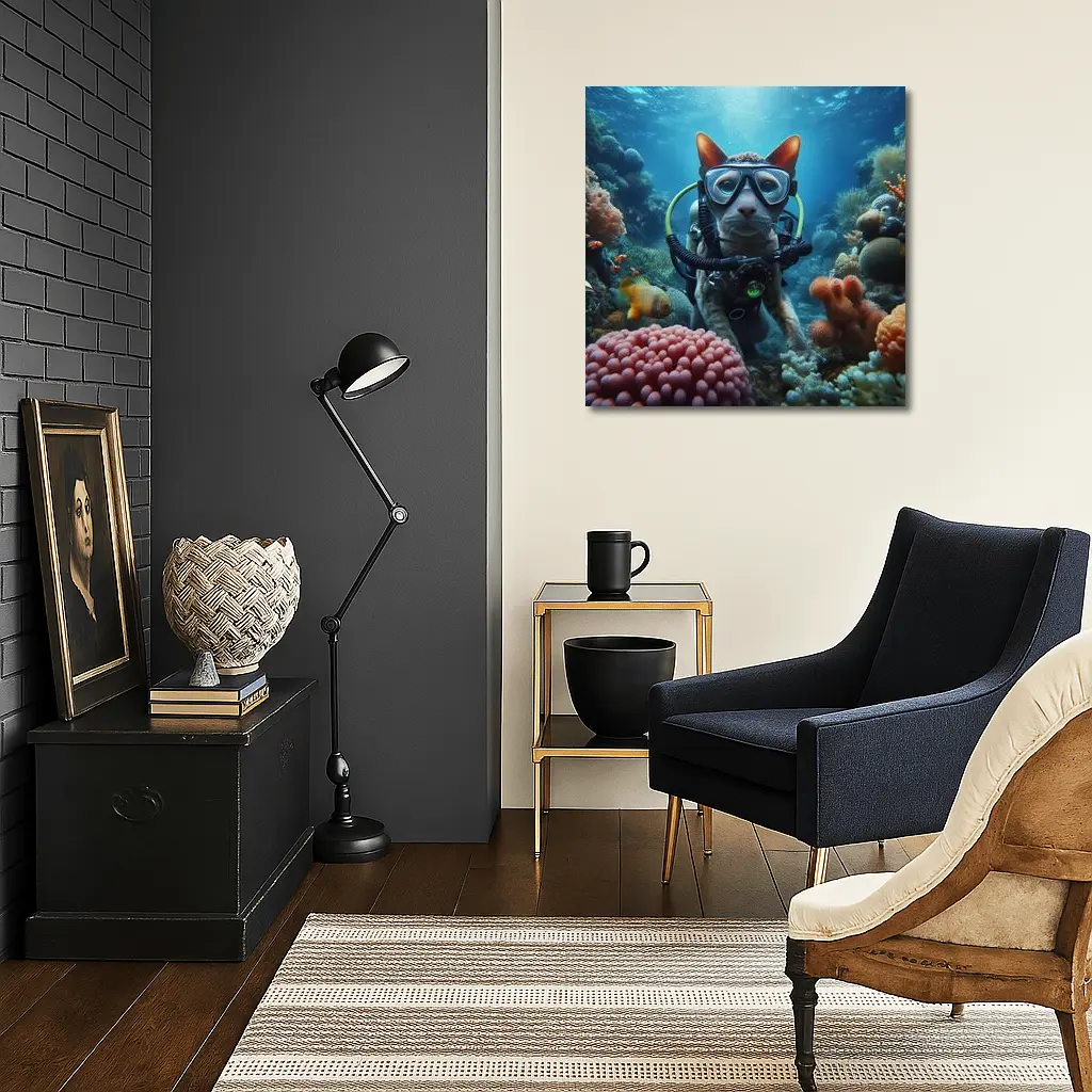 Sphynx Cat Scuba Diving Coral Reef Underwater – Wall Art