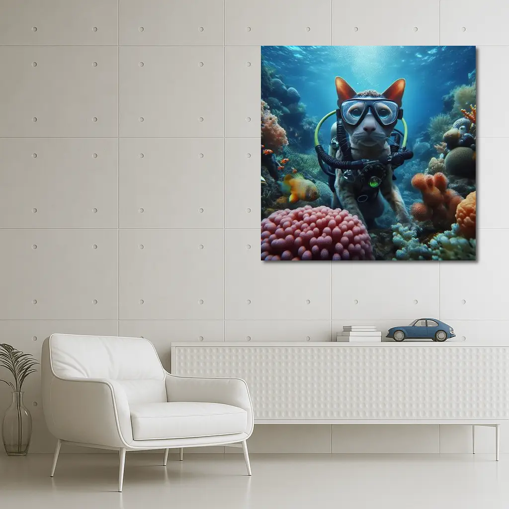 Sphynx Cat Scuba Diving Coral Reef Underwater – Wall Art