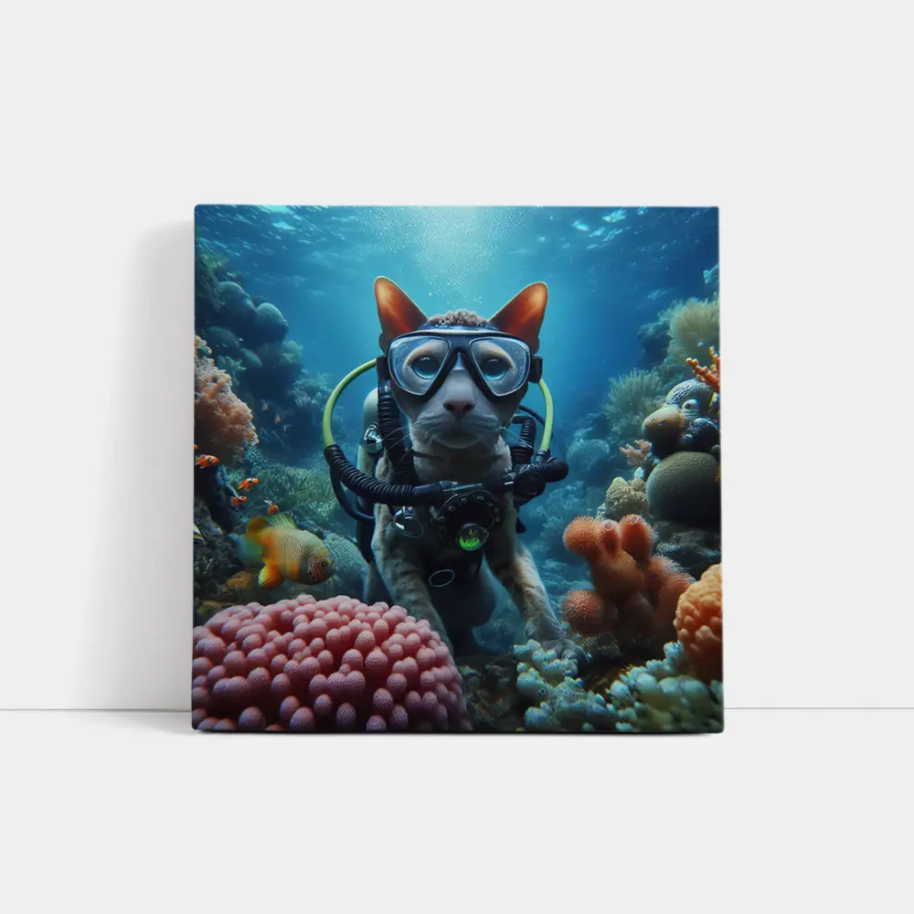 Sphynx Cat Scuba Diving Coral Reef Underwater – Wall Art