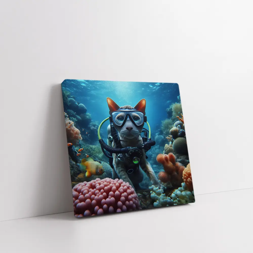 Sphynx Cat Scuba Diving Coral Reef Underwater – Wall Art