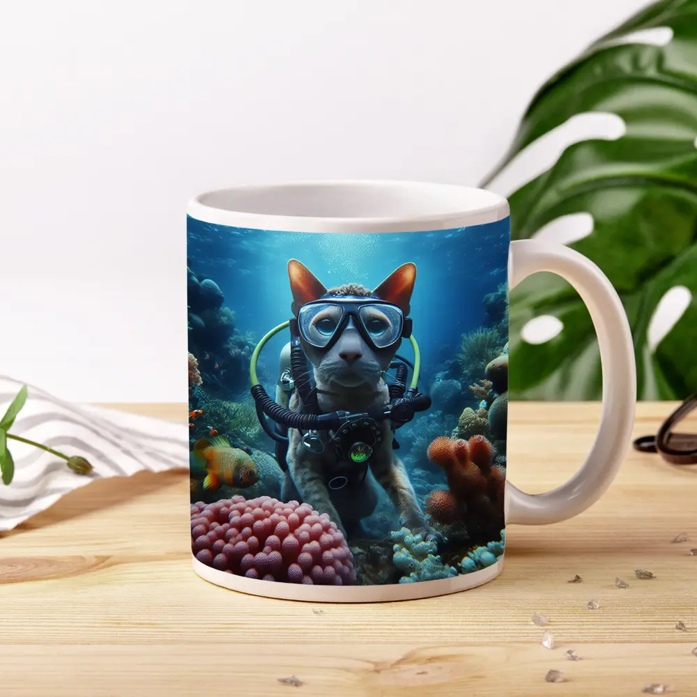 Sphynx Cat Scuba Diving Coral Reef Underwater – Mugs