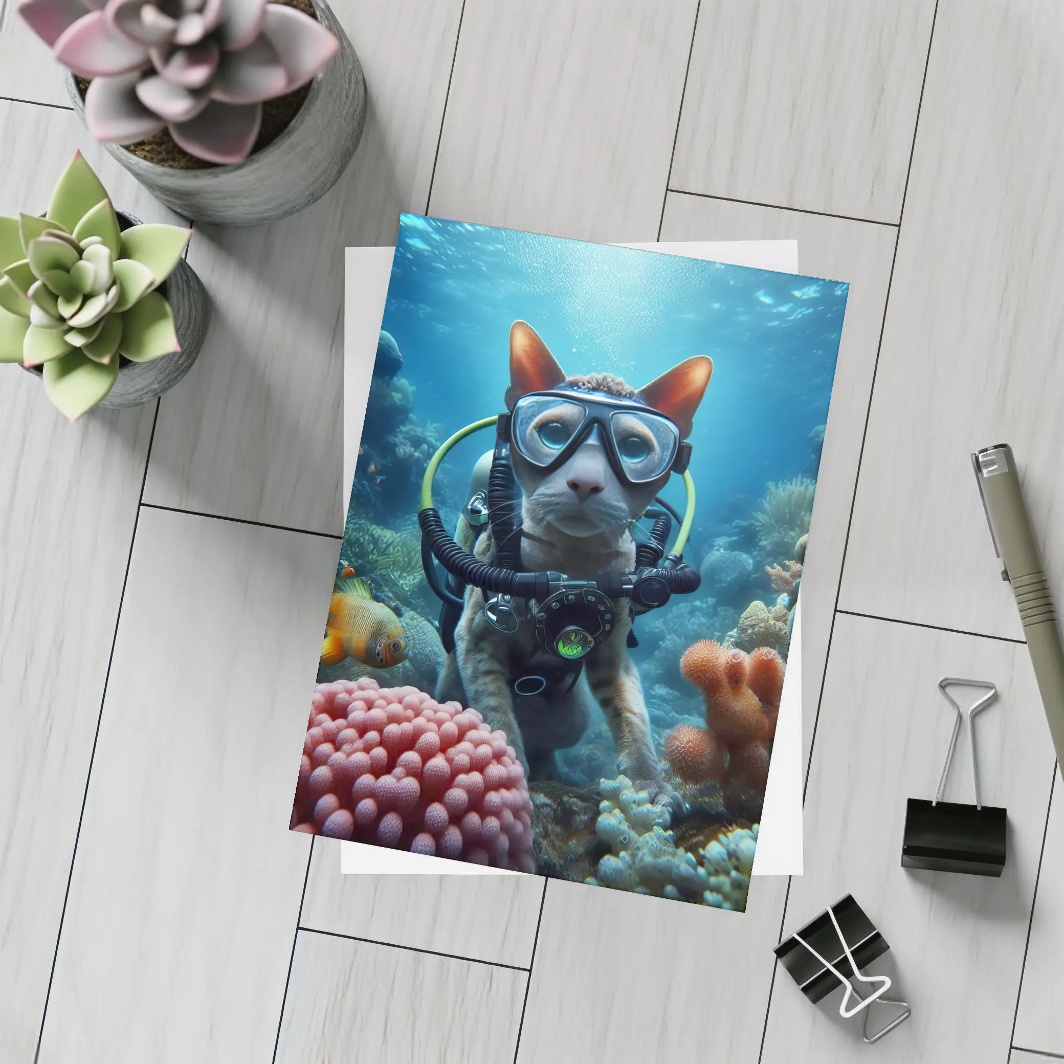 Sphynx Cat Scuba Diving Coral Reef Underwater – Postcards
