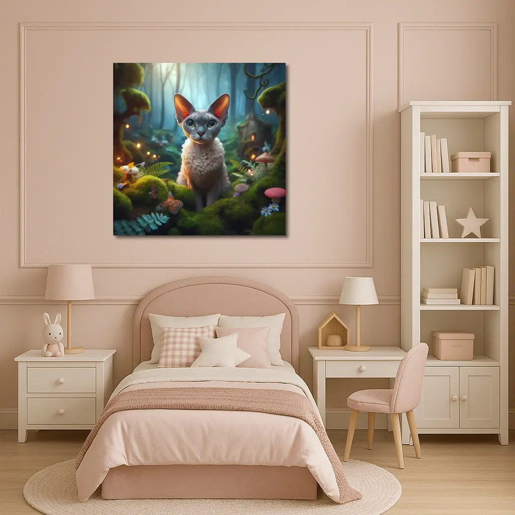 Devon Rex Cat Enchanted Fantasy Forest Art – Wall Art