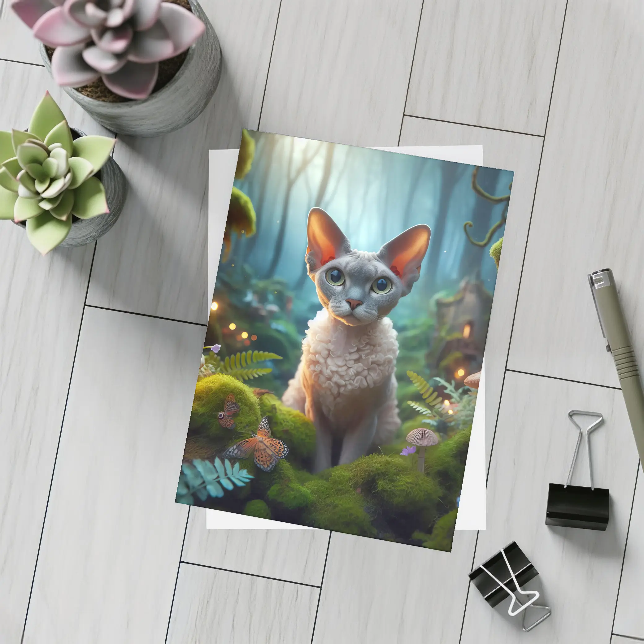 Devon Rex Cat Enchanted Fantasy Forest Art – Postcards