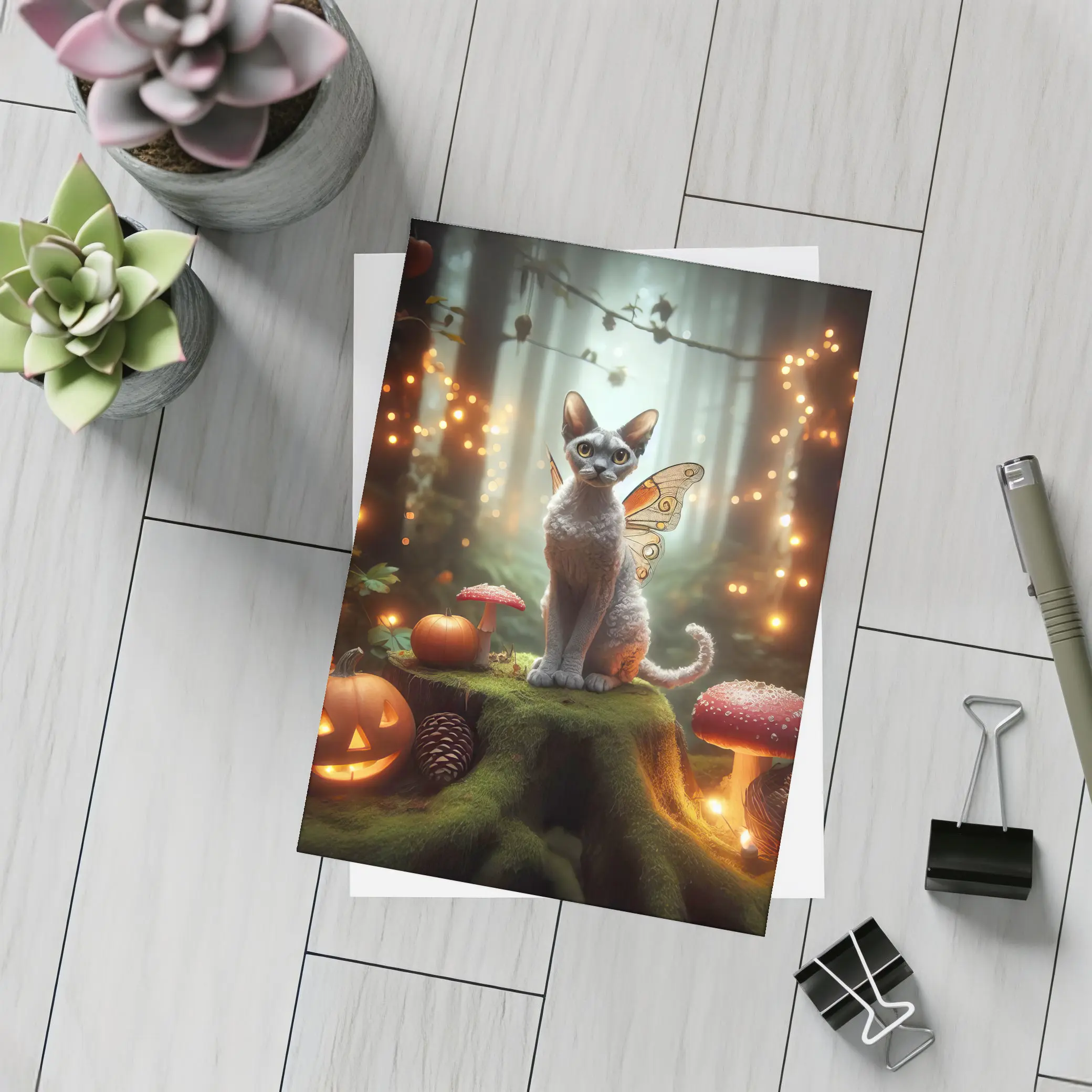 Devon Rex Fairy Cat Enchanted Forest Halloween – Postcards