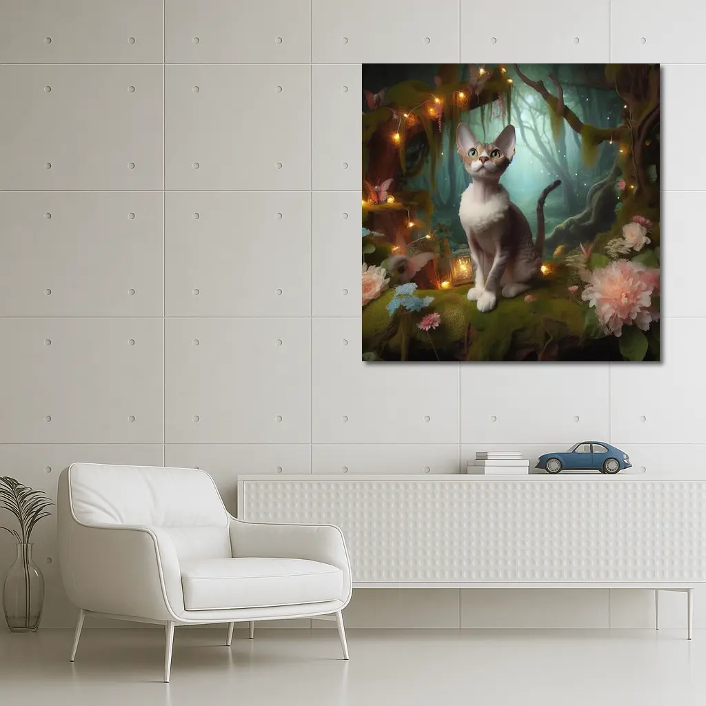 Devon Rex Cat Enchanted Forest Fairy Lights – Wall Art