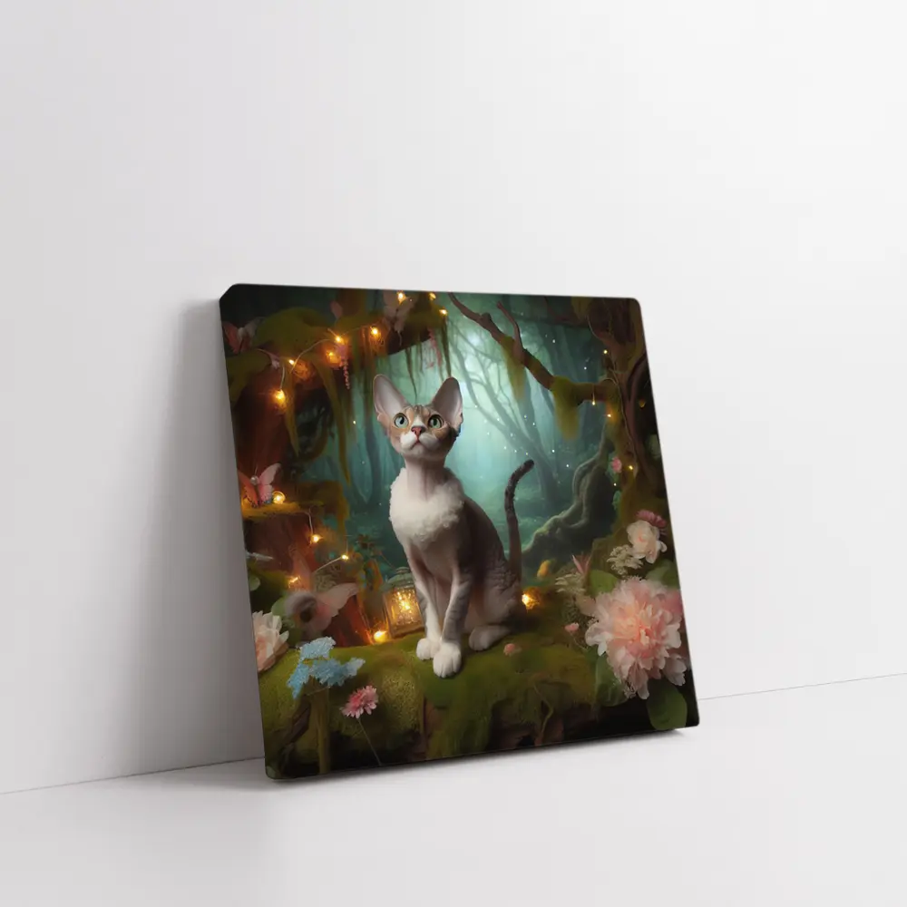 Devon Rex Cat Enchanted Forest Fairy Lights – Wall Art