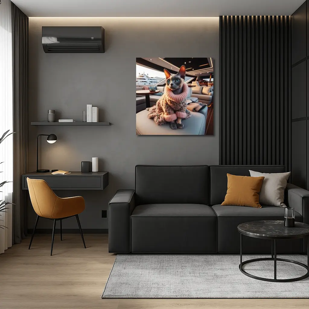 Sphynx Cat Cozy Sweater Luxury Yacht Interior – Wall Art