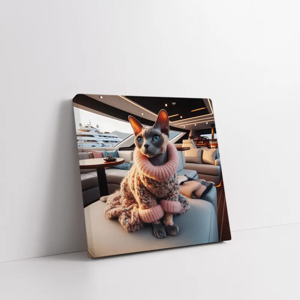 Sphynx Cat Cozy Sweater Luxury Yacht Interior – Wall Art