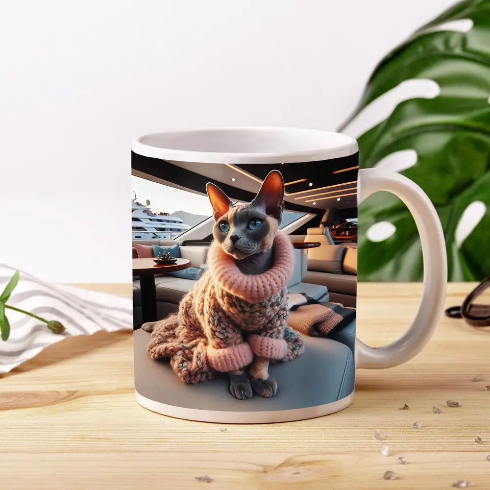 Sphynx Cat Cozy Sweater Luxury Yacht Interior – Mugs