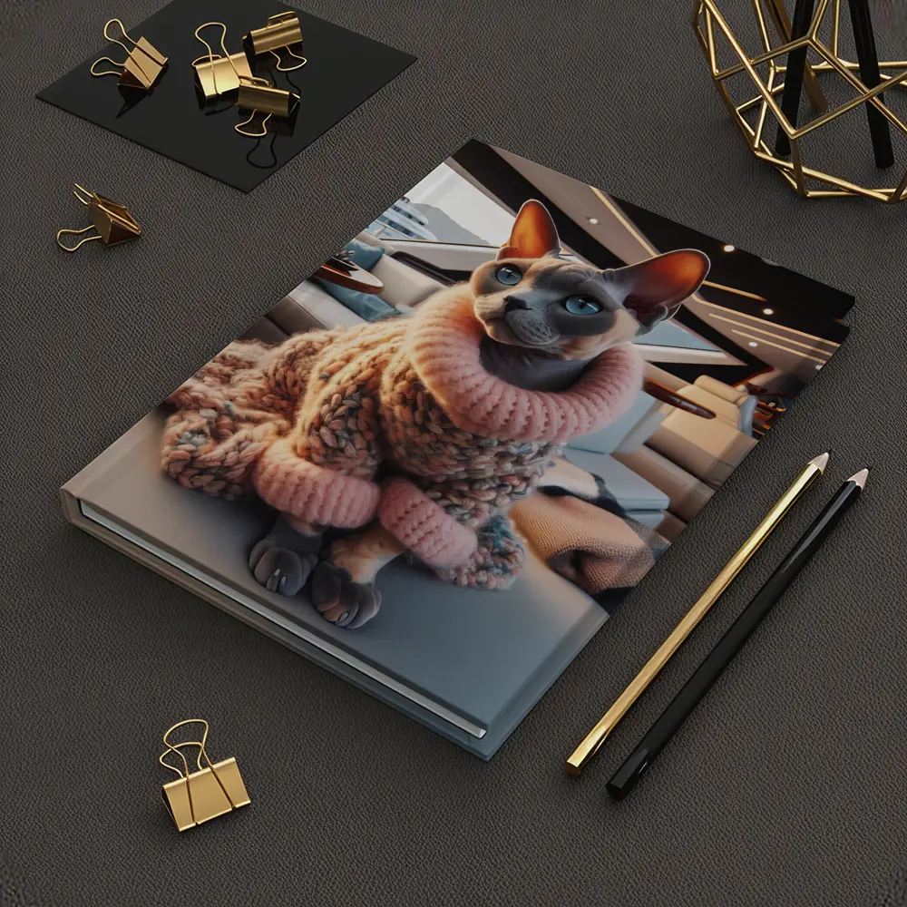 Sphynx Cat Cozy Sweater Luxury Yacht Interior – Notebooks