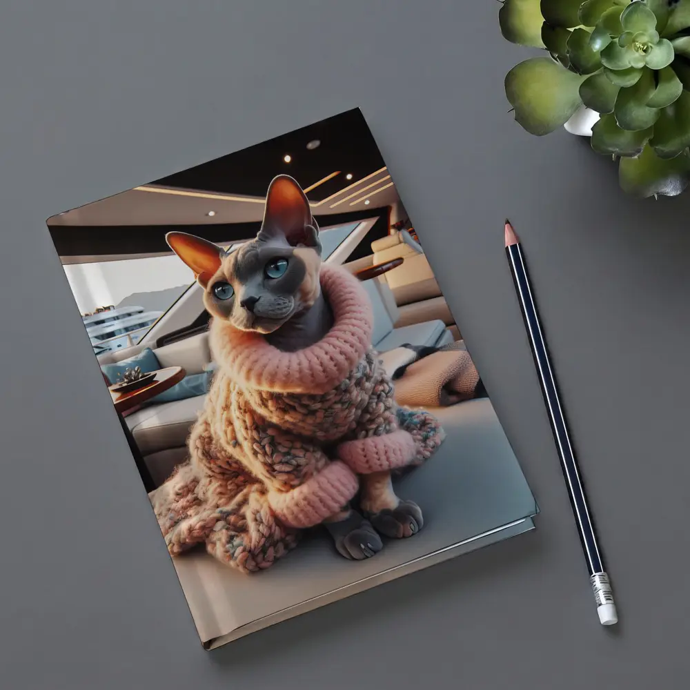 Sphynx Cat Cozy Sweater Luxury Yacht Interior – Notebooks