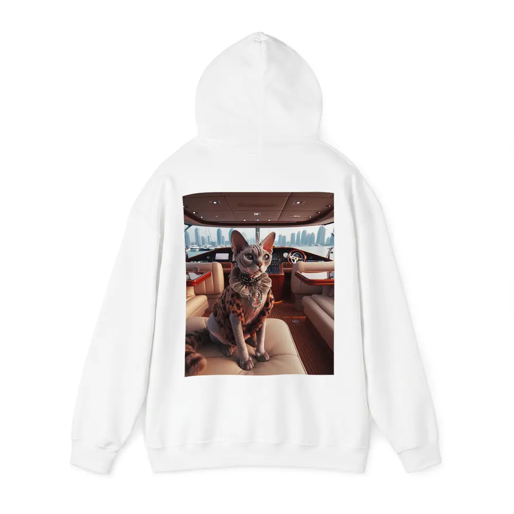 Sphynx Cat Wearing Fur Coat Luxury Yacht – Hoodies