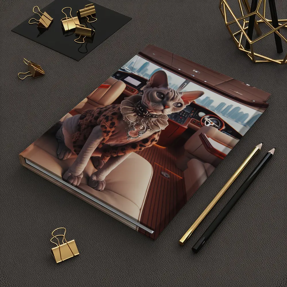 Sphynx Cat Wearing Fur Coat Luxury Yacht – Notebooks