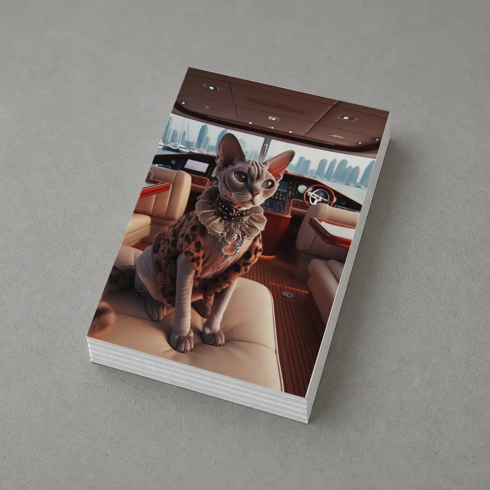 Sphynx Cat Wearing Fur Coat Luxury Yacht – Postcards