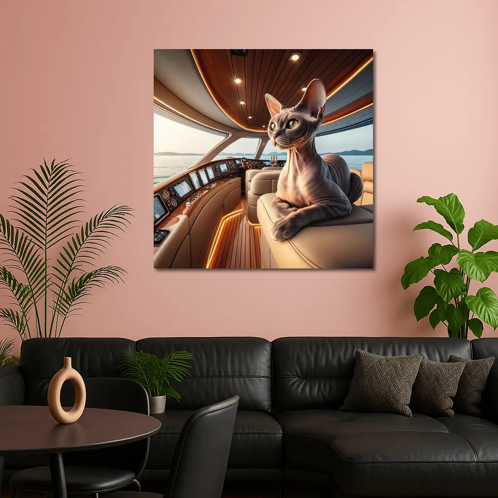 Sphynx Cat Relaxing Inside Luxury Yacht – Wall Art