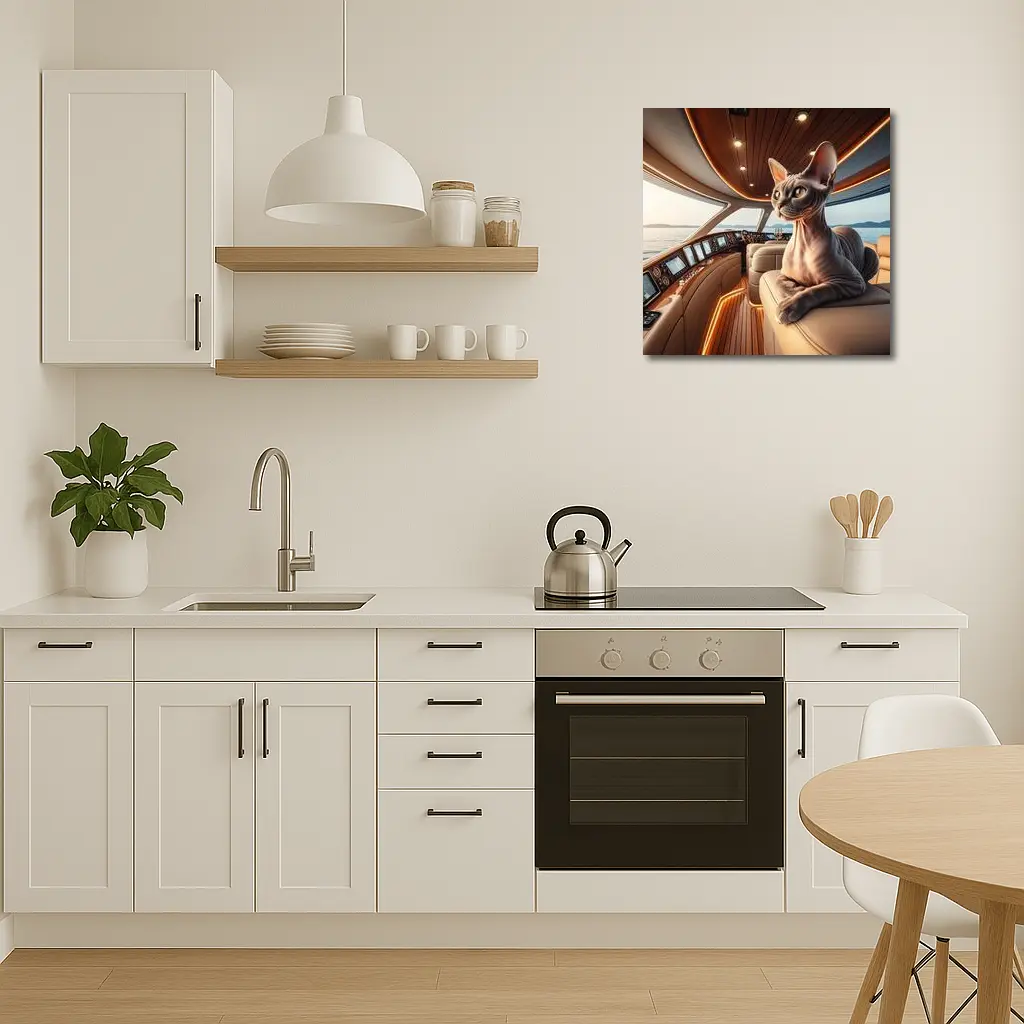 Sphynx Cat Relaxing Inside Luxury Yacht – Wall Art