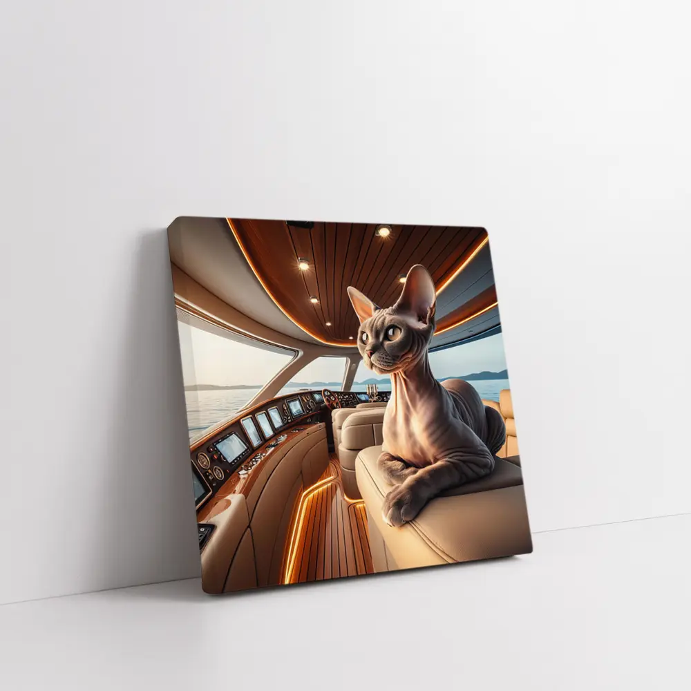 Sphynx Cat Relaxing Inside Luxury Yacht – Wall Art