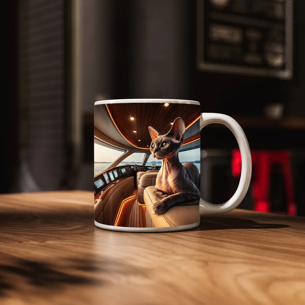 Sphynx Cat Relaxing Inside Luxury Yacht – Mugs