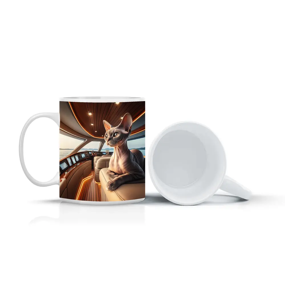 Sphynx Cat Relaxing Inside Luxury Yacht – Mugs
