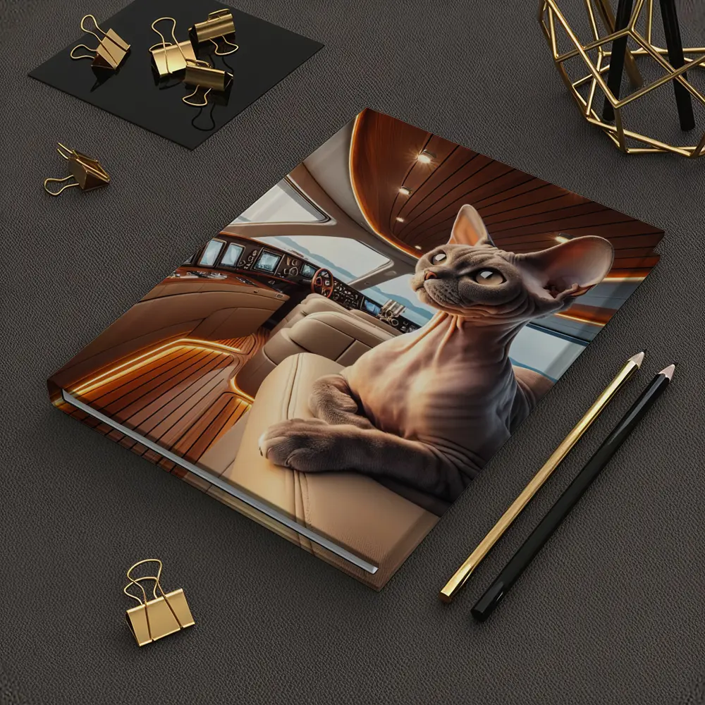Sphynx Cat Relaxing Inside Luxury Yacht – Notebooks