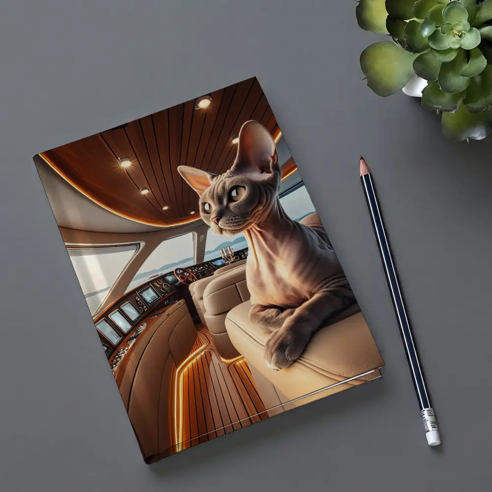 Sphynx Cat Relaxing Inside Luxury Yacht – Notebooks