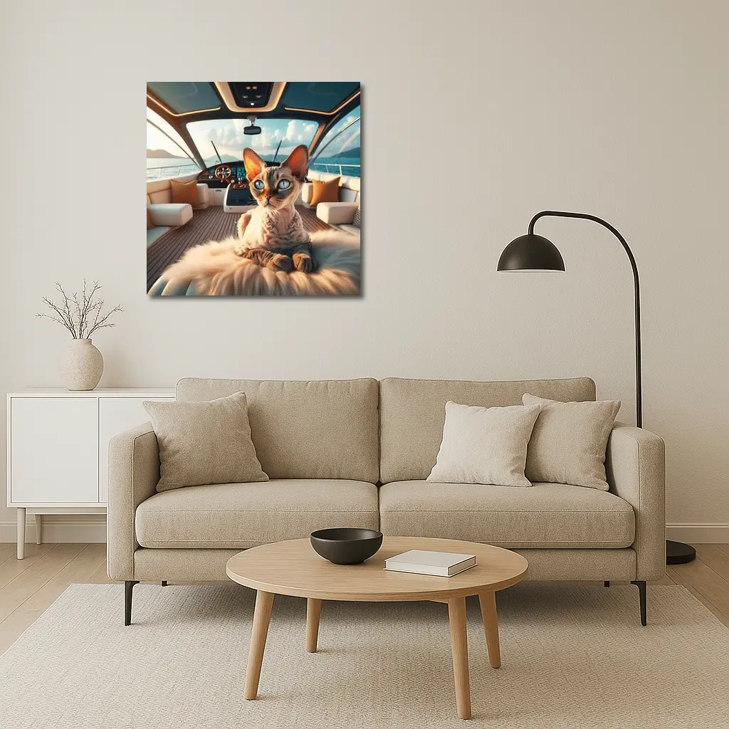 Devon Rex Cat Relaxing On Luxury Yacht – Wall Art