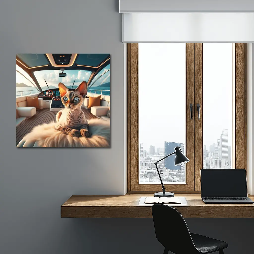 Devon Rex Cat Relaxing On Luxury Yacht – Wall Art