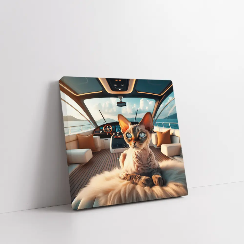 Devon Rex Cat Relaxing On Luxury Yacht – Wall Art