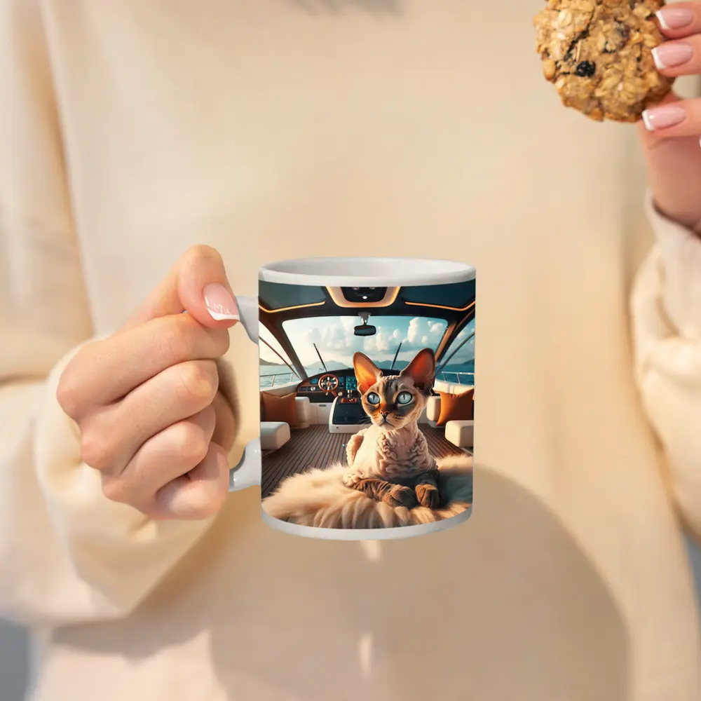 Devon Rex Cat Relaxing On Luxury Yacht – Mugs