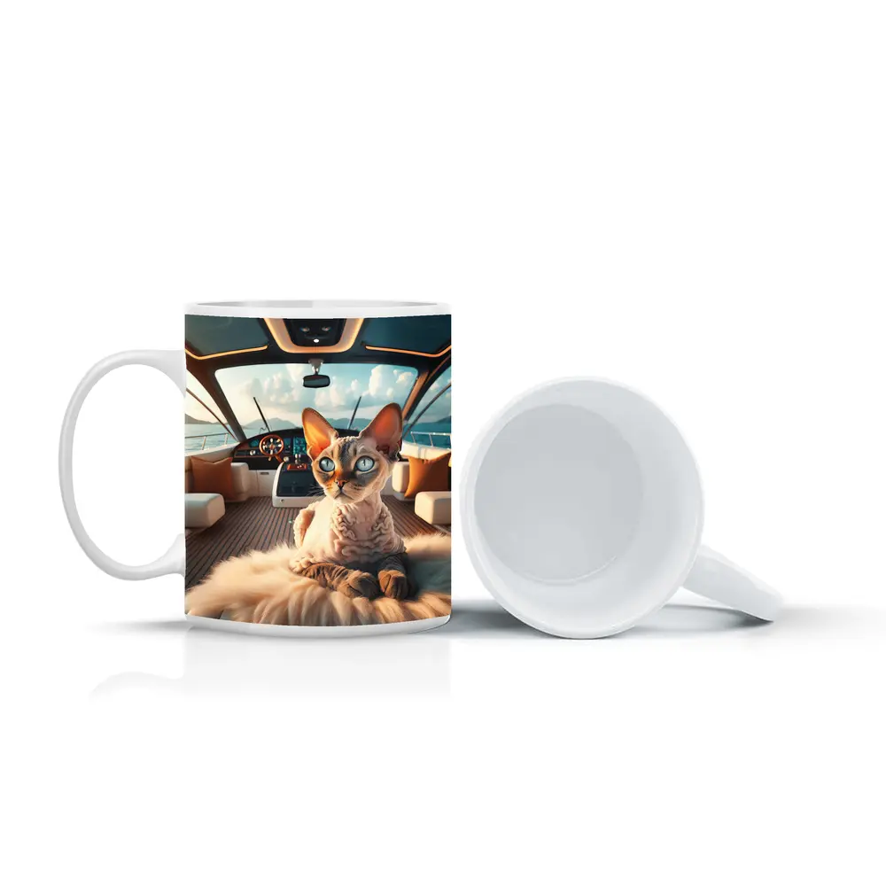 Devon Rex Cat Relaxing On Luxury Yacht – Mugs