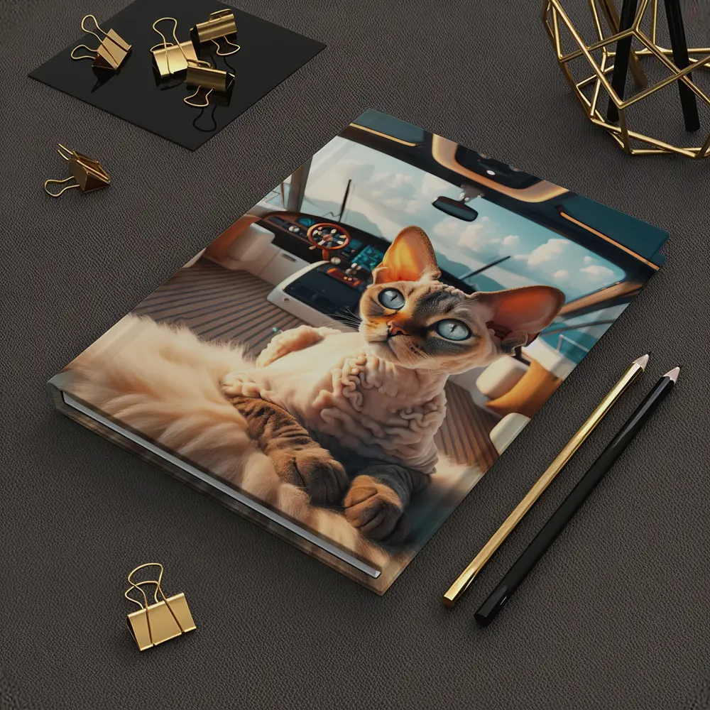 Devon Rex Cat Relaxing On Luxury Yacht – Notebooks