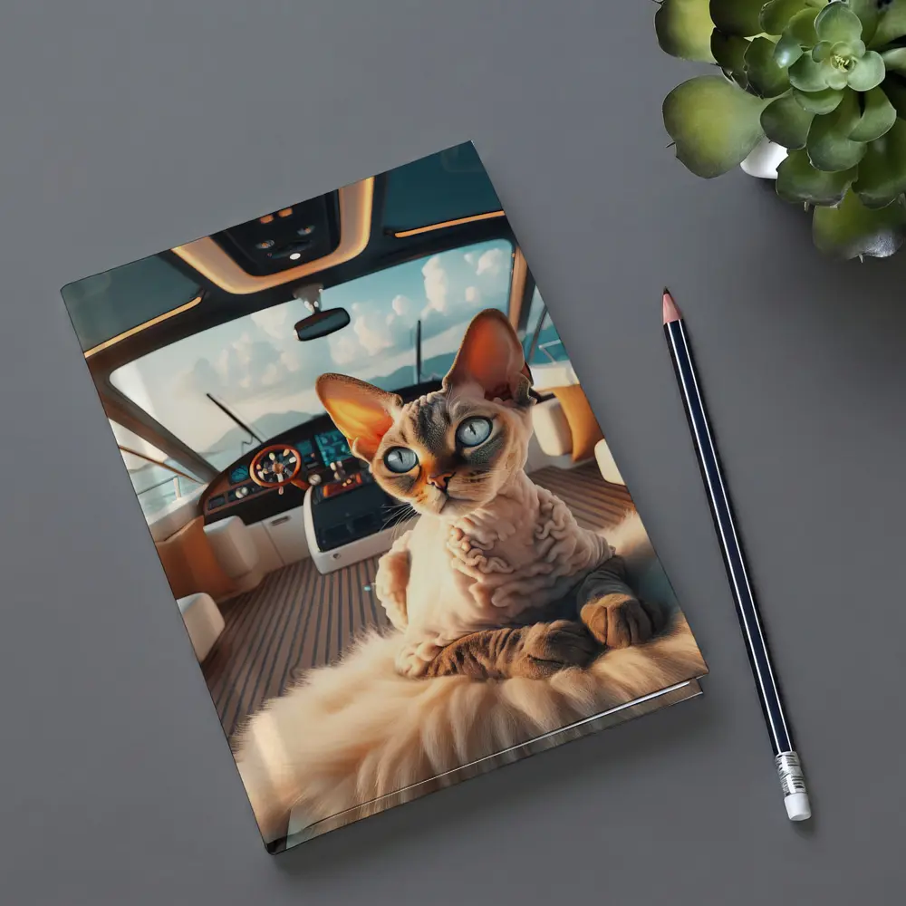 Devon Rex Cat Relaxing On Luxury Yacht – Notebooks