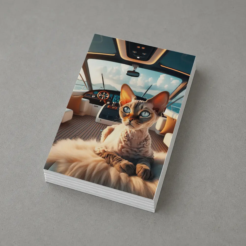 Devon Rex Cat Relaxing On Luxury Yacht – Postcards