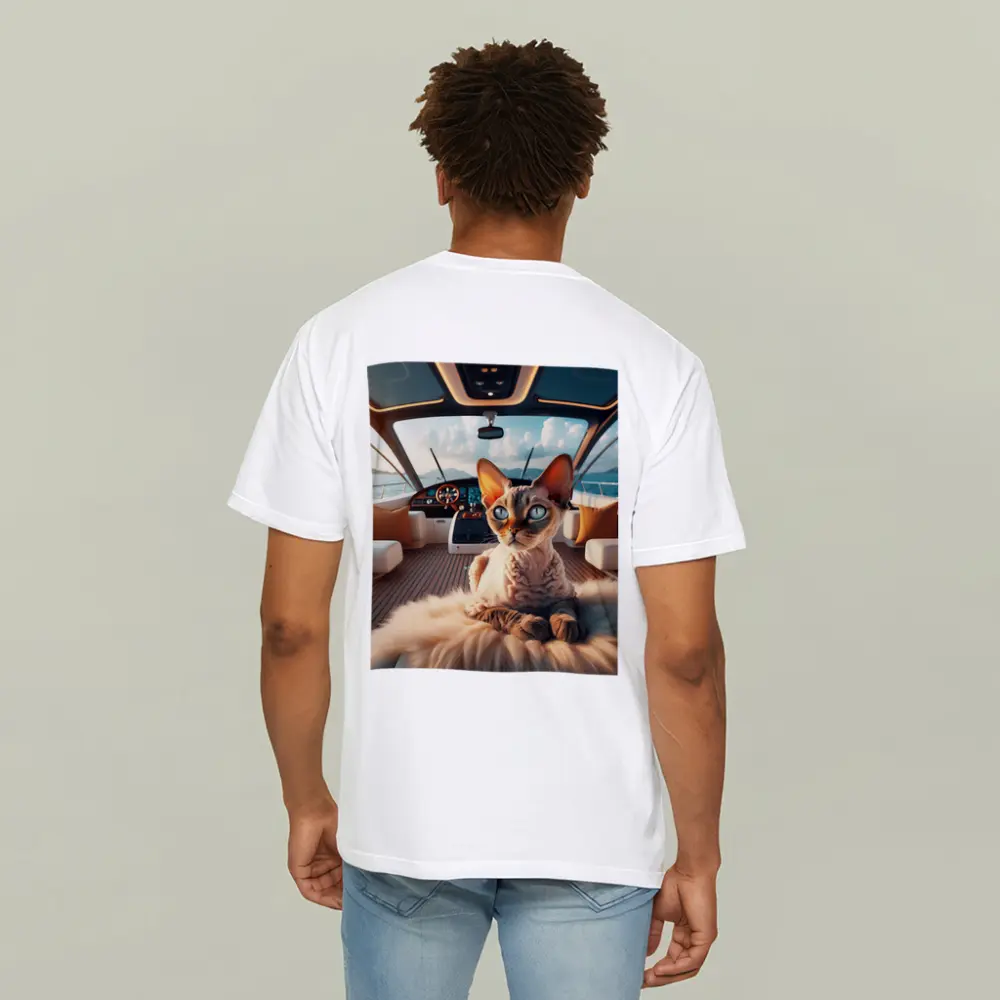 Devon Rex Cat Relaxing On Luxury Yacht – T-Shirts